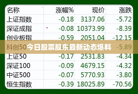 今日股票股东最新动态爆料